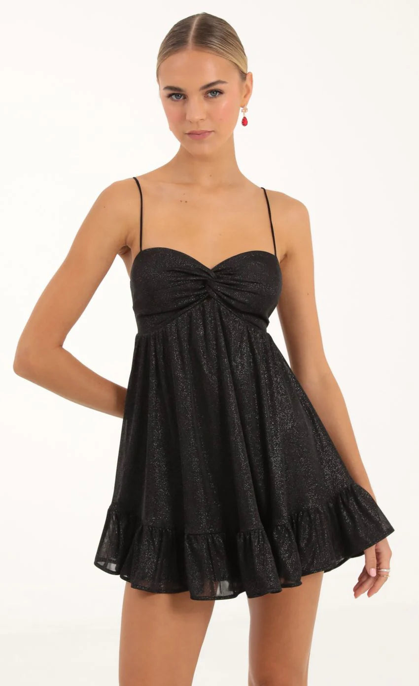 Twist Front Baby Doll in Black Shimmer