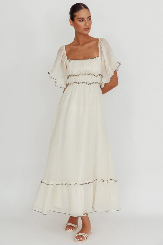 Kathlene Flutter Sleeves Maxi Dress Cream