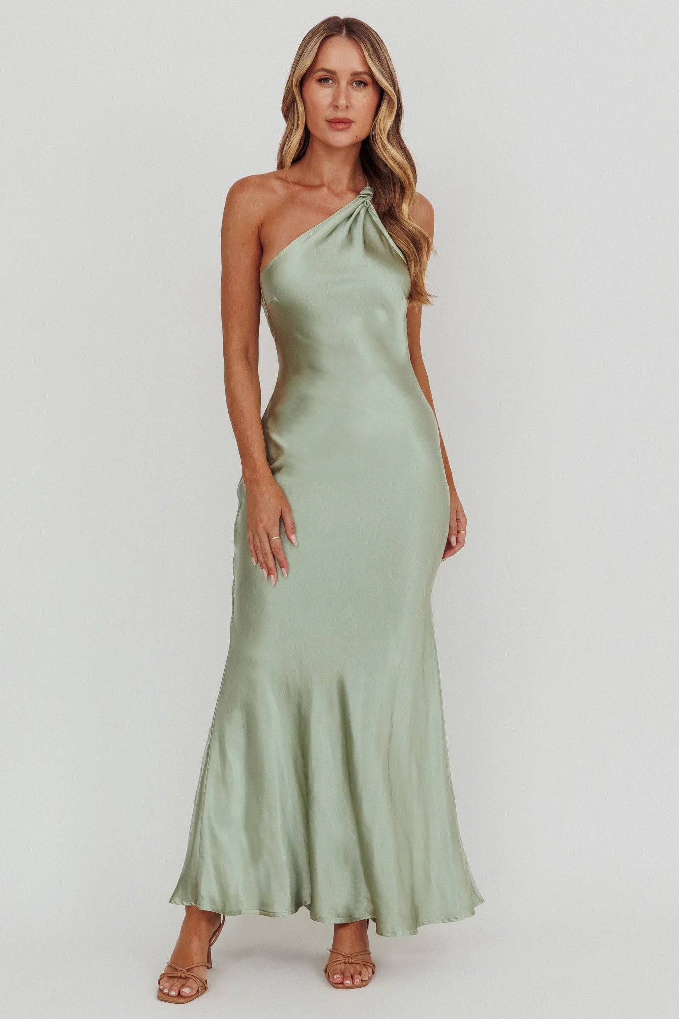 Emmaline One-Shoulder Open Back Maxi Dress Sage