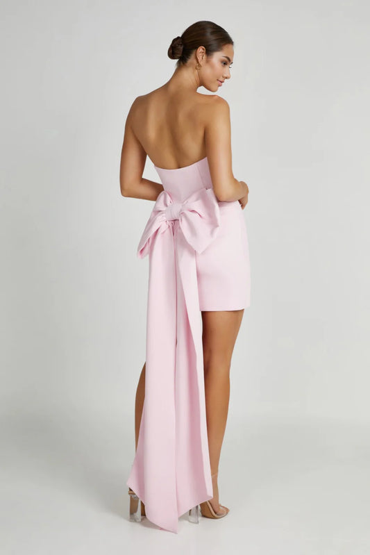 Meredith Strapless Bow Mini Dress - Blush Pink