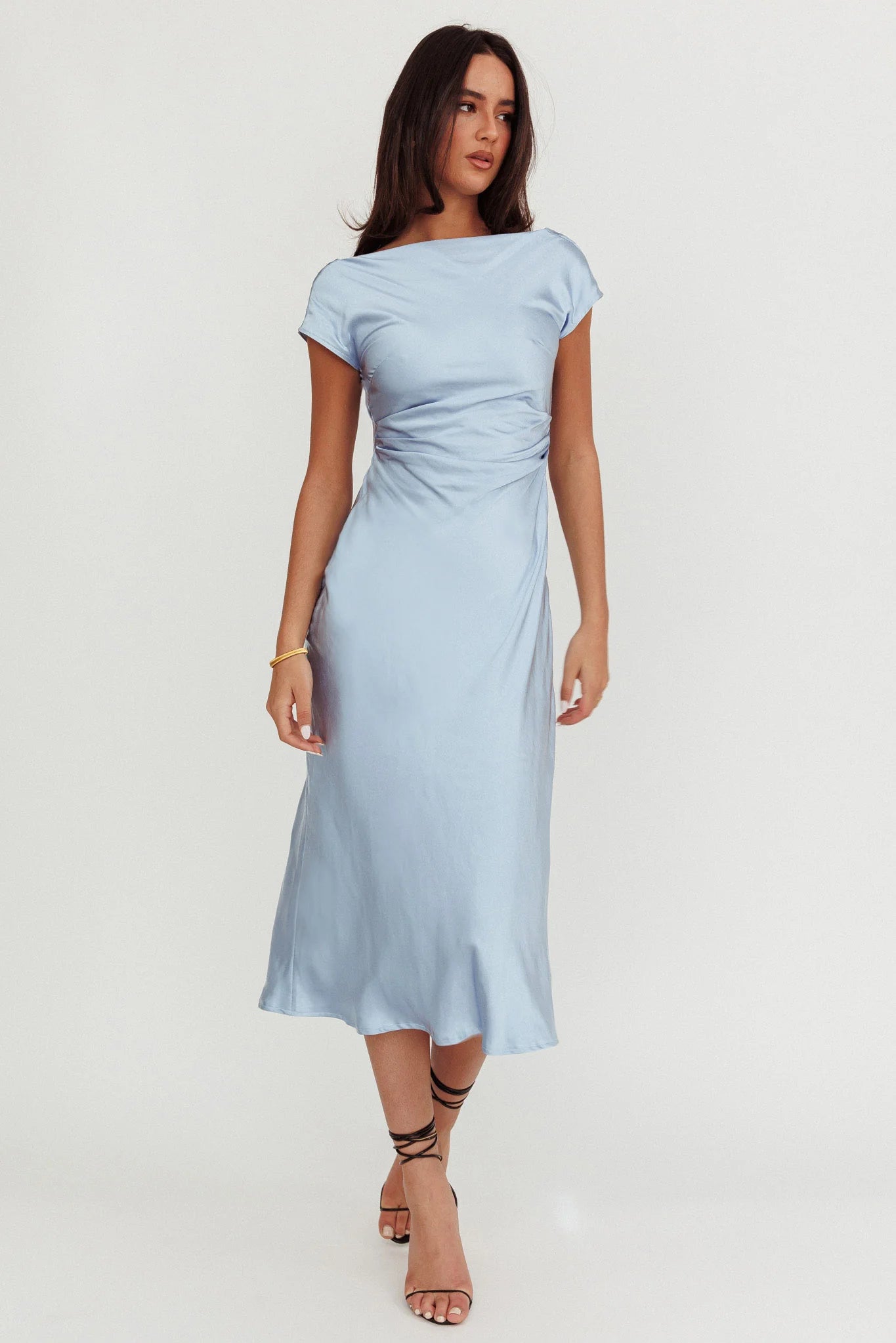 Loveland Cap Sleeve Cowl Back Midi Dress Baby Blue